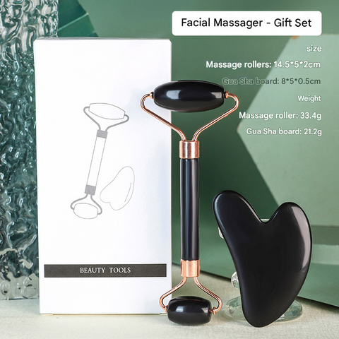 Darrahopens Health & Beauty > Shaving & Hair Removal > Shaving & Grooming Black Dual-Head Resin Facial Roller and Heart-Shaped Gua Sha Set for Home SPA Skincare and Face Neck Massage