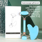 Darrahopens Health & Beauty > Shaving & Hair Removal > Shaving & Grooming Blue Dual-Head Resin Facial Roller and Heart-Shaped Gua Sha Set for Home SPA Skincare and Face Neck Massage