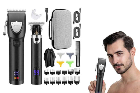 Darrahopens Health & Beauty > Shaving & Hair Removal > Shaving & Grooming Cordless Hair Clippers for Men Trimmers Set and Barber Clippers for Haircut Beard Trimmer Kit with LCD Display Rechargeable -Black
