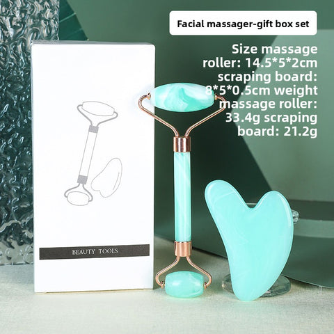 Darrahopens Health & Beauty > Shaving & Hair Removal > Shaving & Grooming Double Green Dual-Head Resin Facial Roller and Heart-Shaped Gua Sha Set for Home SPA Skincare and Face Neck Massage