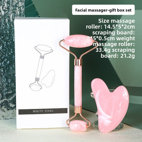 Darrahopens Health & Beauty > Shaving & Hair Removal > Shaving & Grooming Double pink Dual-Head Resin Facial Roller and Heart-Shaped Gua Sha Set for Home SPA Skincare and Face Neck Massage