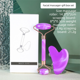Darrahopens Health & Beauty > Shaving & Hair Removal > Shaving & Grooming Double Purple Dual-Head Resin Facial Roller and Heart-Shaped Gua Sha Set for Home SPA Skincare and Face Neck Massage