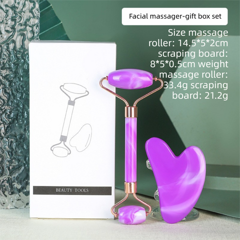 Darrahopens Health & Beauty > Shaving & Hair Removal > Shaving & Grooming Double Purple Dual-Head Resin Facial Roller and Heart-Shaped Gua Sha Set for Home SPA Skincare and Face Neck Massage