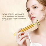 Darrahopens Health & Beauty > Shaving & Hair Removal > Shaving & Grooming Gold Electric T-Shape Facial Massage Bar Waterproof Gold Tone Beauty Roller for Daily Skincare and High Frequency Vibration