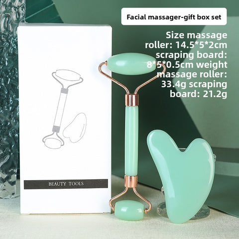 Darrahopens Health & Beauty > Shaving & Hair Removal > Shaving & Grooming Green Dual-Head Resin Facial Roller and Heart-Shaped Gua Sha Set for Home SPA Skincare and Face Neck Massage