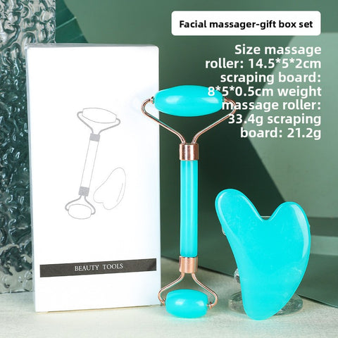 Darrahopens Health & Beauty > Shaving & Hair Removal > Shaving & Grooming Light blue Dual-Head Resin Facial Roller and Heart-Shaped Gua Sha Set for Home SPA Skincare and Face Neck Massage