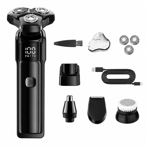 Darrahopens Health & Beauty > Shaving & Hair Removal > Shaving & Grooming Men's 3-Head Electric Rotary Shaver Premium Set - Type-C Rechargeable LCD Grooming Kit for Daily Beard Care, Facial Grooming, Home, Bathroom and Travel Use In Australia - Darrahopens