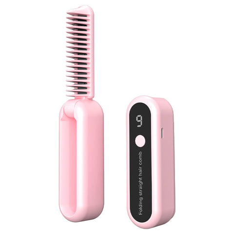 Darrahopens Health & Beauty > Shaving & Hair Removal > Shaving & Grooming Pink Portable Foldable Cordless Hair Straightener Comb - 2-in-1 Ionic Styling for Smooth, Frizz-Free Hair