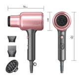 Darrahopens Health & Beauty > Shaving & Hair Removal > Shaving & Grooming Pink Portable silent Hair Dryer with 3 Heat/Speed Settings and 3 Accessories - High-Power Blow Dryer, 3M Long Cord & 8CM Wide Outlet