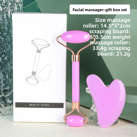 Darrahopens Health & Beauty > Shaving & Hair Removal > Shaving & Grooming Purple Dual-Head Resin Facial Roller and Heart-Shaped Gua Sha Set for Home SPA Skincare and Face Neck Massage