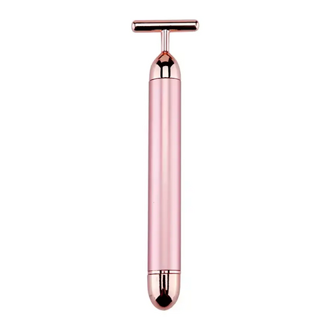 Darrahopens Health & Beauty > Shaving & Hair Removal > Shaving & Grooming Rose Gold Electric T-Shape Facial Massage Bar Waterproof Gold Tone Beauty Roller for Daily Skincare and High Frequency Vibration