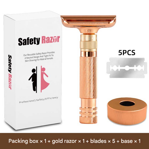 Darrahopens Health & Beauty > Shaving & Hair Removal > Shaving & Grooming Rose gold Premium Adjustable Double Edge Safety Razor Kit - 8-Setting Precision Shave with Stand & 5 Blades