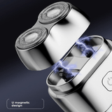 Darrahopens Health & Beauty > Shaving & Hair Removal > Shaving & Grooming Silver Mini Electric Shaver with Dual Floating Heads Magnetic Suction and IPX5 Waterproofing for Men Travel Grooming Compact Rechargeable Razor AU Stock