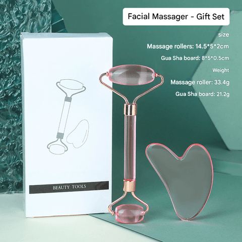 Darrahopens Health & Beauty > Shaving & Hair Removal > Shaving & Grooming Transparent pink Dual-Head Resin Facial Roller and Heart-Shaped Gua Sha Set for Home SPA Skincare and Face Neck Massage