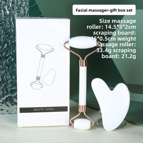 Darrahopens Health & Beauty > Shaving & Hair Removal > Shaving & Grooming White Dual-Head Resin Facial Roller and Heart-Shaped Gua Sha Set for Home SPA Skincare and Face Neck Massage