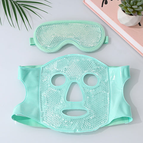 Darrahopens Health & Beauty > Skincare > Skincare Masks & Peels Green Reusable Cooling Gel Bead Face Mask and Eye Mask Set - Soothing Therapy for Puffy Eyes, Headaches and Facial Relaxation