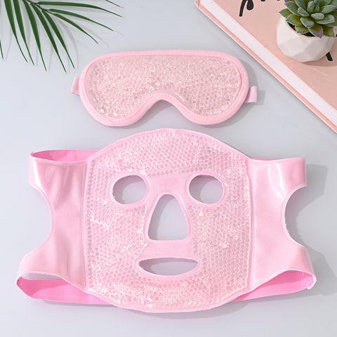 Darrahopens Health & Beauty > Skincare > Skincare Masks & Peels Pink Reusable Cooling Gel Bead Face Mask and Eye Mask Set - Soothing Therapy for Puffy Eyes, Headaches and Facial Relaxation