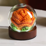 Darrahopens Home & Garden > Artificial Plants > Artifical Flowers & Plants Orange Rose Handcrafted Crochet Flower LED Night Light - USB Rechargeable Glass Dome Lamp with Wood Base, 3 Color Modes