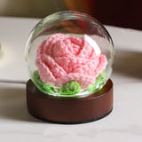 Darrahopens Home & Garden > Artificial Plants > Artifical Flowers & Plants Pink Rose Handcrafted Crochet Flower LED Night Light - USB Rechargeable Glass Dome Lamp with Wood Base, 3 Color Modes