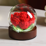Darrahopens Home & Garden > Artificial Plants > Artifical Flowers & Plants Red Rose Handcrafted Crochet Flower LED Night Light - USB Rechargeable Glass Dome Lamp with Wood Base, 3 Color Modes