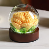 Darrahopens Home & Garden > Artificial Plants > Artifical Flowers & Plants Yellow Rose Handcrafted Crochet Flower LED Night Light - USB Rechargeable Glass Dome Lamp with Wood Base, 3 Color Modes