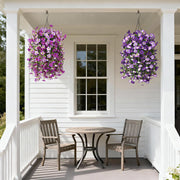 Darrahopens Home & Garden > Artificial Plants > Artificial Flowers & Plants Artificial Fake Hanging Flowers Plants for Outdoor Spring Decoration,2 PCS Faux Silk Morning Glory with Eucalyptus Leaves,UV Resistant Realistic Trailing Vines for Balcony Porch Patio Yard Garden