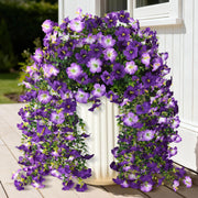 Darrahopens Home & Garden > Artificial Plants > Artificial Flowers & Plants Artificial Fake Hanging Flowers Plants for Outdoor Spring Decoration,2 PCS Faux Silk Morning Glory with Eucalyptus Leaves,UV Resistant Realistic Trailing Vines for Balcony Porch Patio Yard Garden