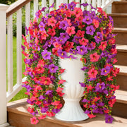 Darrahopens Home & Garden > Artificial Plants > Artificial Flowers & Plants Artificial Fake Hanging Flowers Plants for Outdoor Spring Decoration,2 PCS Faux Silk Morning Glory with Eucalyptus Leaves,UV Resistant Realistic Trailing Vines for Balcony Porch Patio Yard Garden