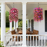 Darrahopens Home & Garden > Artificial Plants > Artificial Flowers & Plants Artificial Fake Hanging Flowers Plants for Outdoor Spring Decoration,2 PCS Faux Silk Morning Glory with Eucalyptus Leaves,UV Resistant Realistic Trailing Vines for Balcony Porch Patio Yard Garden