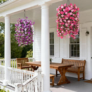 Darrahopens Home & Garden > Artificial Plants > Artificial Flowers & Plants Artificial Fake Hanging Flowers Plants for Outdoor Spring Decoration,2 PCS Faux Silk Morning Glory with Eucalyptus Leaves,UV Resistant Realistic Trailing Vines for Balcony Porch Patio Yard Garden