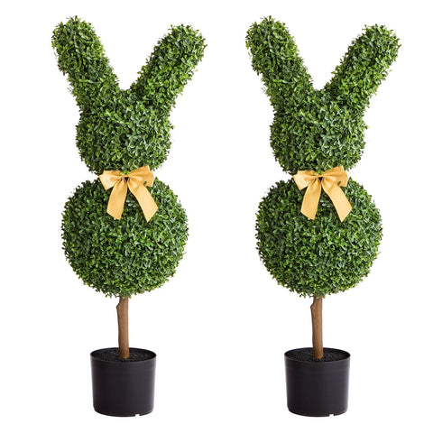 Darrahopens Home & Garden > Artificial Plants > Artificial Flowers & Plants VEVOR Artificial Topiary Bunny-Shape Boxwood Ball, 2 Set 914mm Faux Boxwood Plant Balls, Fake Silk Tree Look Real, Easy Assembly for Decor Front Porch Outdoor Patio Garden Balcony Backyard Indoor