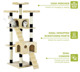 Darrahopens Home & Garden > Artificial Plants > Artificial Trees CARLA HOME 180cm Cat Tree Tower for Indoor Cats with Dual Condos, Plush Perches, Sisal Scratching Posts & Ramps for Kittens & Adult Cats (Beige)