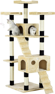 Darrahopens Home & Garden > Artificial Plants > Artificial Trees CARLA HOME 180cm Cat Tree Tower for Indoor Cats with Dual Condos, Plush Perches, Sisal Scratching Posts & Ramps for Kittens & Adult Cats (Beige)