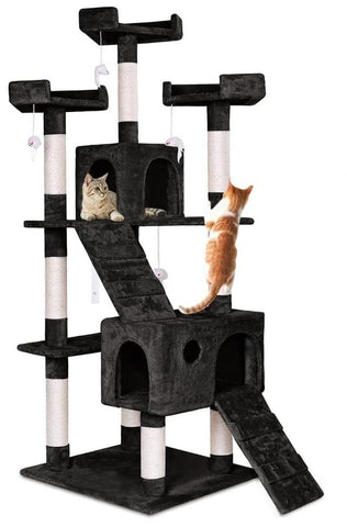 Darrahopens Home & Garden > Artificial Plants > Artificial Trees CARLA HOME 180cm Cat Tree Tower for Indoor Cats with Dual Condos, Plush Perches, Sisal Scratching Posts & Ramps for Kittens & Adult Cats (Black)