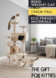 Darrahopens Home & Garden > Artificial Plants > Artificial Trees CARLA HOME 180cm Cat Tree Tower for Indoor Cats with Plush Perches, Dual Condos, Natural Sisal Scratching Posts & Ramp for Kittens & Adult Cats (Beige)