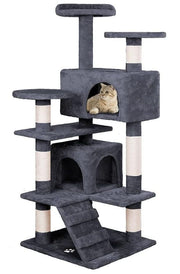 Darrahopens Home & Garden > Artificial Plants > Artificial Trees CARLA HOME 180cm Cat Tree Tower for Indoor Cats with Plush Perches, Dual Condos, Natural Sisal Scratching Posts & Ramp for Kittens & Adult Cats (Dark Grey)
