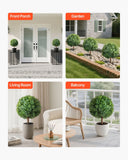 Darrahopens Home & Garden > Artificial Plants > Artificial Trees VEVOR Artificial Topiary Boxwood Trees with Ground Spike, 2 Set 686mm Faux Shrubs & Bushes Potted Plants, Fake Silk Tree Look Real for Decor Front Porch Outdoor Indoor Patio Garden Balcony Backyard