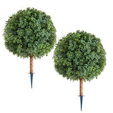 Darrahopens Home & Garden > Artificial Plants > Artificial Trees VEVOR Artificial Topiary Boxwood Trees with Ground Spike, 2 Set 686mm Faux Shrubs & Bushes Potted Plants, Fake Silk Tree Look Real for Decor Front Porch Outdoor Indoor Patio Garden Balcony Backyard