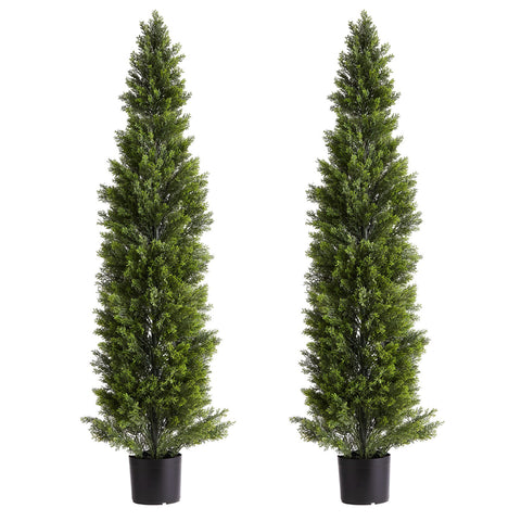 Darrahopens Home & Garden > Artificial Plants > Artificial Trees VEVOR Artificial Topiary Cedar Trees, 2 Set 1524mm Faux Pine Shrubs Plants, Fake Silk Tree Look Real, Easy Assembly for Decor Front Porch Outdoor Patio Garden Balcony Backyard Indoor Office