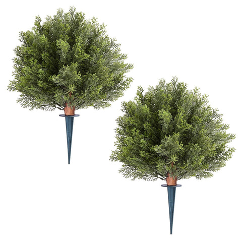 Darrahopens Home & Garden > Artificial Plants > Artificial Trees VEVOR Artificial Topiary Cypress Trees with Ground Spike, 2 Set 406mm Faux Shrubs & Bushes Potted Plants, Fake Silk Tree Look Real for Decor Front Porch Outdoor Indoor Patio Garden Balcony Backyard