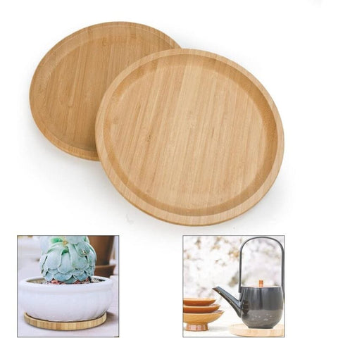Darrahopens Home & Garden > Artificial Plants > Pots, Planters & Accessories 2 Piece Bamboo Saucers 20Cm ROund Bamboo Tray Bamboo Plant Saucer ROund Serving Tray Wooden Flower Pot Saucer For Cups,