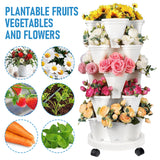 Darrahopens Home & Garden > Artificial Plants > Pots, Planters & Accessories 5 Tier Stackable Planter Pots Vertical Garden Stacking Space Saving High Yield Ideal for Herbs Flower Plants Veggies With Wheel White 37cm Width