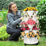 Darrahopens Home & Garden > Artificial Plants > Pots, Planters & Accessories 5 Tier Stackable Planter Pots Vertical Garden Stacking Space Saving High Yield Ideal for Herbs Flower Plants Veggies With Wheel White 37cm Width