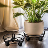 Black Round Movable Plant Caddy with Wheels