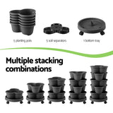 Darrahopens Home & Garden > Artificial Plants > Pots, Planters & Accessories Green Fingers 5 Tier Vertical Garden Planter, Stackable Planters with 4 Wheels, Black, Raised Garden Bed, Garden Tower Indoor Outdoor, Auto Drainage System, for Strawberries, Herbs, Flower, Vegetables