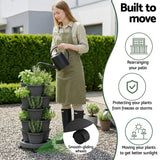 Darrahopens Home & Garden > Artificial Plants > Pots, Planters & Accessories Green Fingers 5 Tier Vertical Garden Planter, Stackable Planters with 4 Wheels, Black, Raised Garden Bed, Garden Tower Indoor Outdoor, Auto Drainage System, for Strawberries, Herbs, Flower, Vegetables