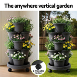 Darrahopens Home & Garden > Artificial Plants > Pots, Planters & Accessories Green Fingers 5 Tier Vertical Garden Planter, Stackable Planters with 4 Wheels, Black, Raised Garden Bed, Garden Tower Indoor Outdoor, Auto Drainage System, for Strawberries, Herbs, Flower, Vegetables