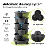 Darrahopens Home & Garden > Artificial Plants > Pots, Planters & Accessories Green Fingers 5 Tier Vertical Garden Planter, Stackable Planters with 4 Wheels, Black, Raised Garden Bed, Garden Tower Indoor Outdoor, Auto Drainage System, for Strawberries, Herbs, Flower, Vegetables