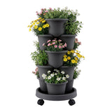 Darrahopens Home & Garden > Artificial Plants > Pots, Planters & Accessories Green Fingers 5 Tier Vertical Garden Planter, Stackable Planters with 4 Wheels, Black, Raised Garden Bed, Garden Tower Indoor Outdoor, Auto Drainage System, for Strawberries, Herbs, Flower, Vegetables