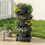 Darrahopens Home & Garden > Artificial Plants > Pots, Planters & Accessories Green Fingers 5 Tier Vertical Garden Planter, Stackable Planters with 4 Wheels, Black, Raised Garden Bed, Garden Tower Indoor Outdoor, Auto Drainage System, for Strawberries, Herbs, Flower, Vegetables